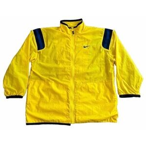 90s VTG Nike Youth L ( 14-16 ) Yellow Lined Banded Shoulder Windbreaker Jacket